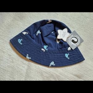 Kids Navy Blue Bucket Hat with Embroidered Details